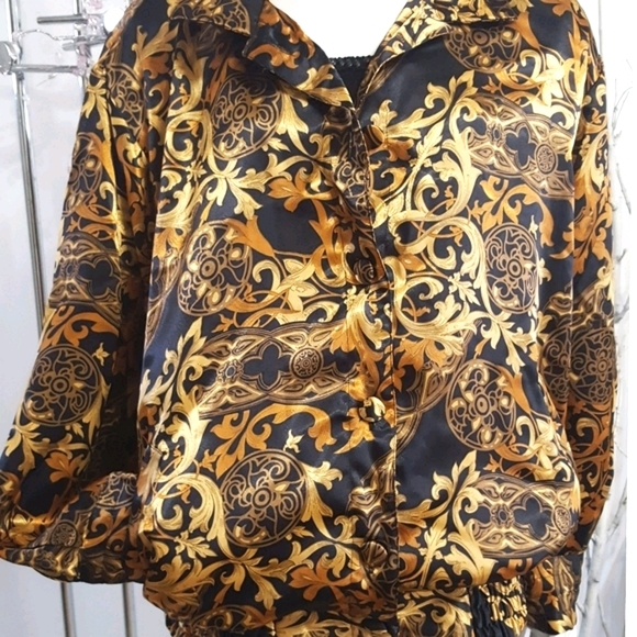 Collections 90's🔥Vtg Oversized Golden Brown Silky Bomber Jacket - Picture 3 of 15